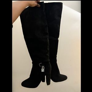 I’m selling these once worn, black suede boots from ShoeDazzle.